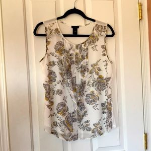 Ann Taylor Factory Sleeveless Dressy Multimedia Cream Top w/ Gray and Mustard